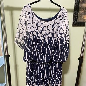 S.L. Fashions, Navy & White, tie belted dress, 18W